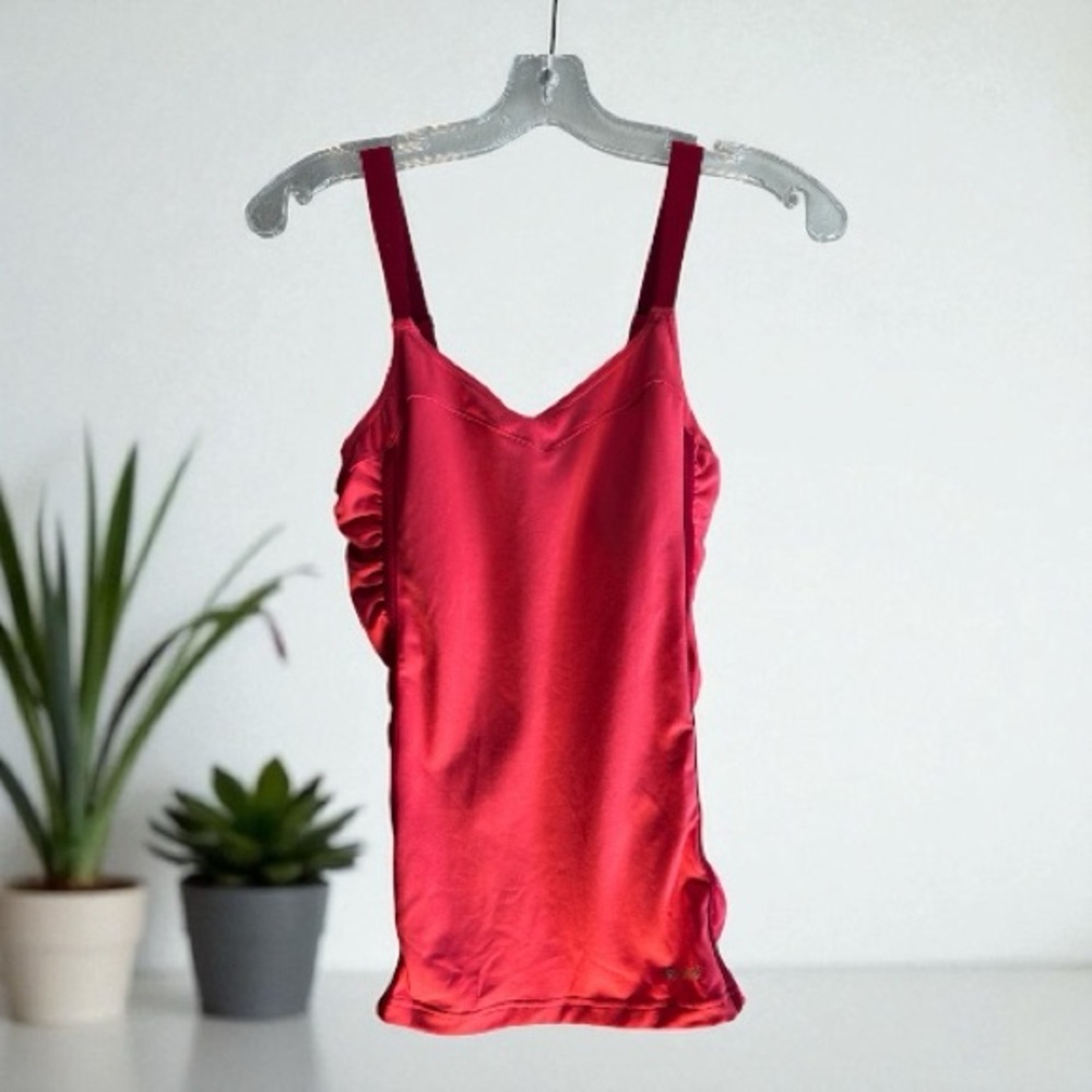Reebok PlayDry Women Raspberry Pink Ruched Athletic Camisole TankTop Size Medium